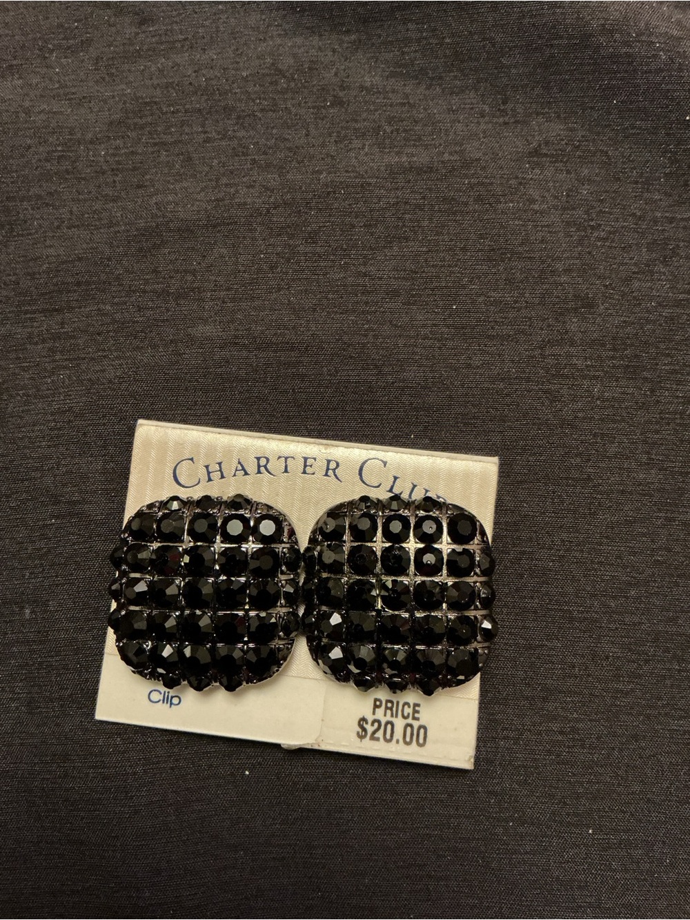 Charter Club Faceted Black Crystal Clip-On Earrings